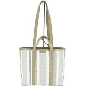 Balenciaga Leather Striped Canvas Shoulder Beige Tote BARBES Bag Tan